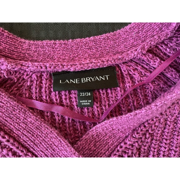 Lane Bryant Women's 22/24 Mauve Burgundy V Neck Cable Knit Sweater Slit Sleeves - Picture 2 of 11